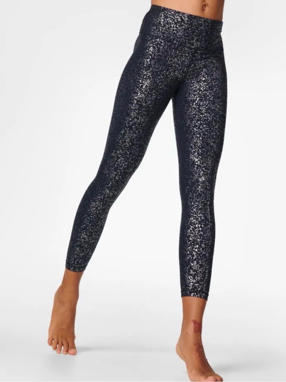 Sweaty Betty 7/8 Goddess Workout Leggings in Black Speckle Foil Womens Size XS
